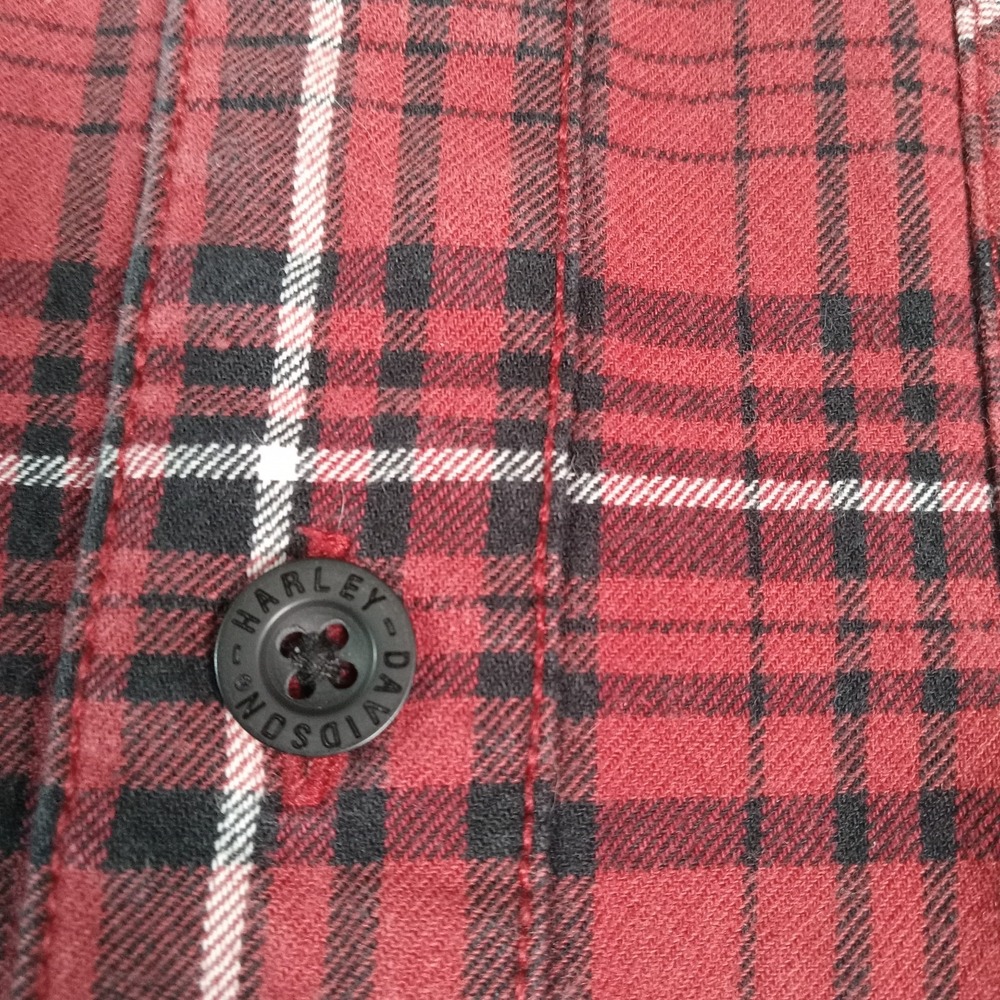 Harley Davidson Long Sleeve Button Up Flannel Shirt Men's Medium Red Plaid - Picture 8 of 9